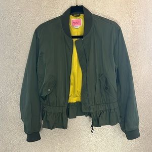KATE SPADE bomber jacket ruffle hem olive small